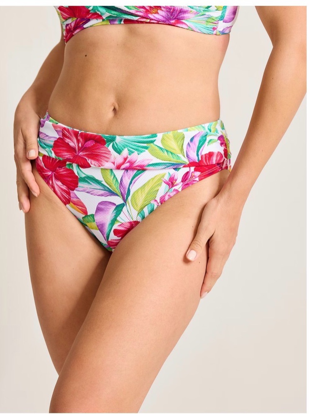 Tommy Bahamas Tropical Floral High-Waist Bikini Bottom in Pink & Green